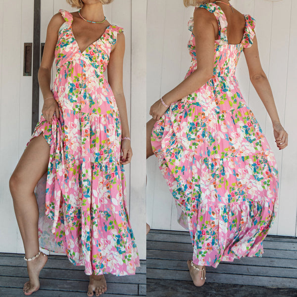 Maxi Sundress In Pink Floral